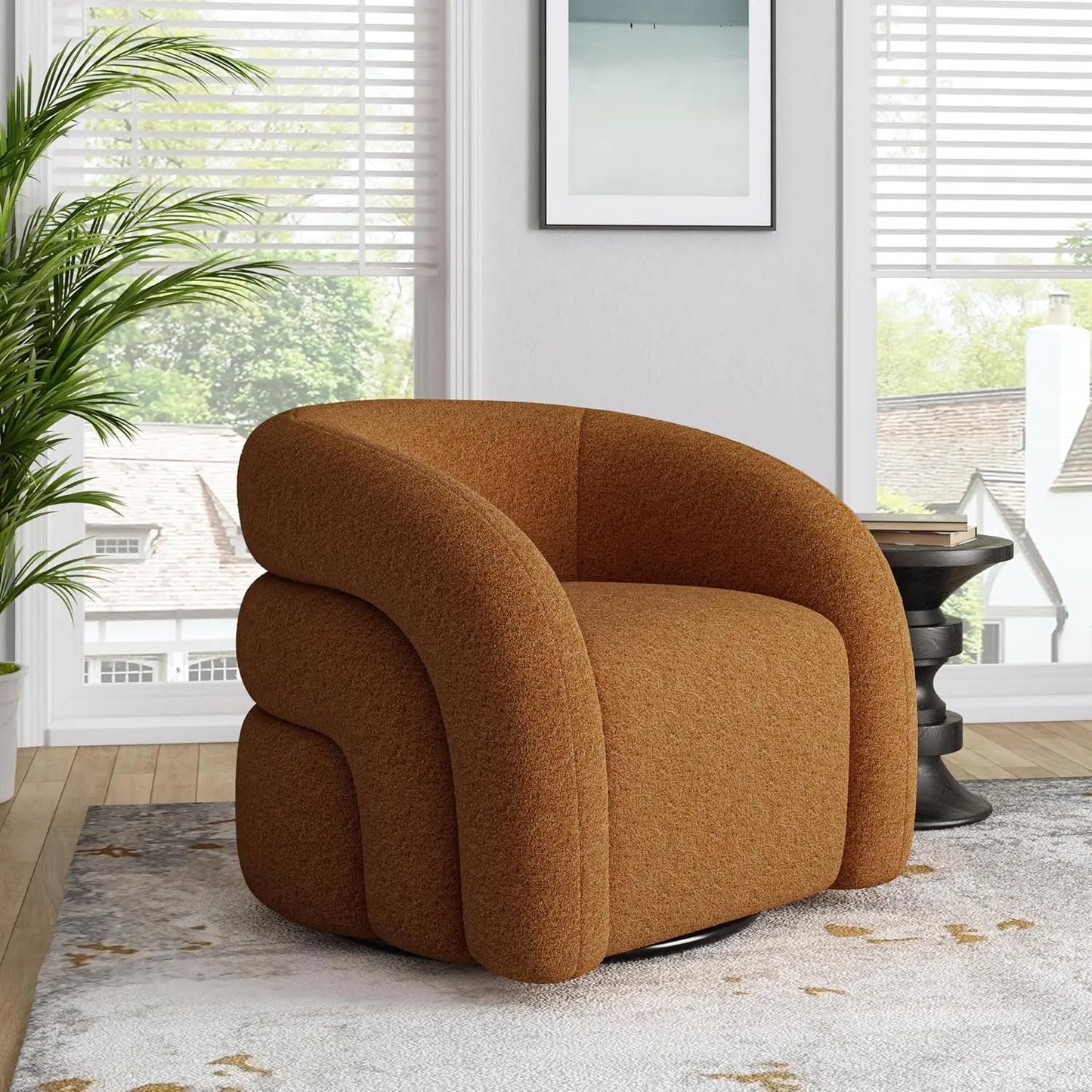 Comfy Swivel Boucle Barrel Armchair, Customized