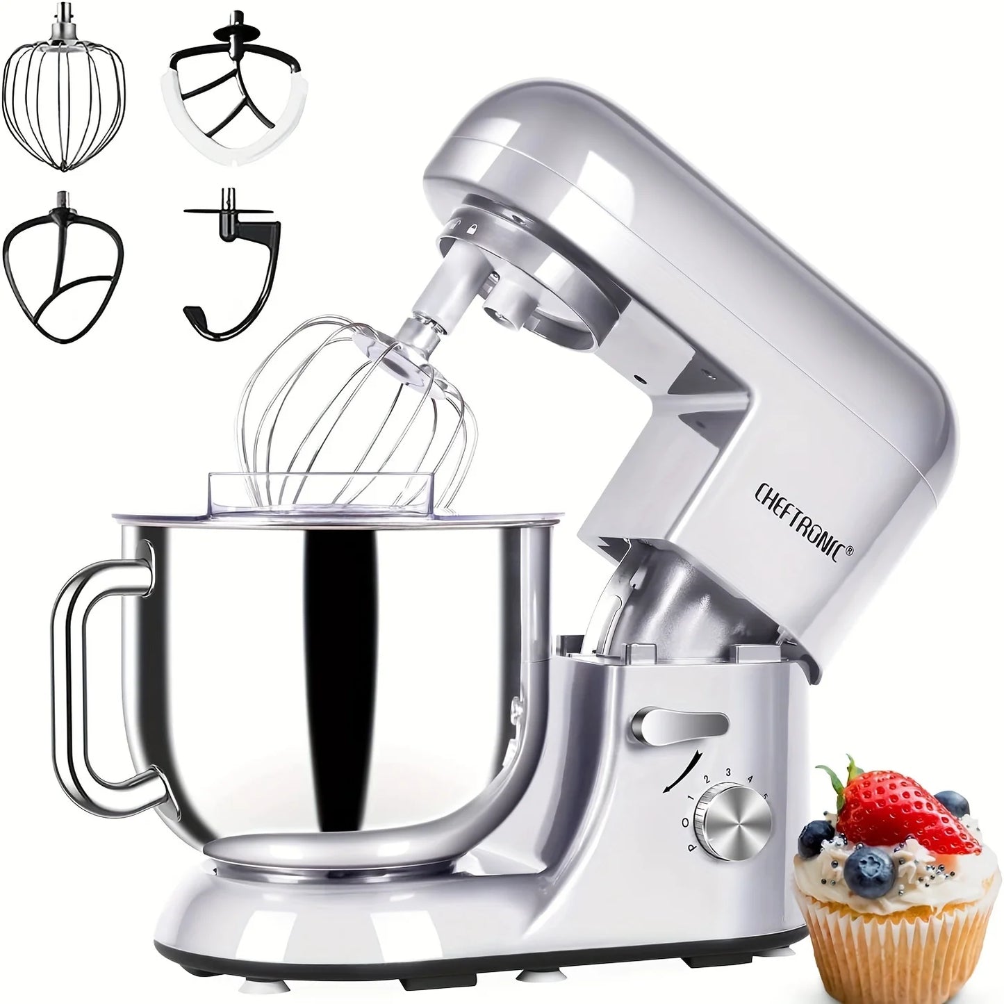 1pc CHEFTRONIC Stand Mixer, 7 Qt Tilt head- 650W 6-P Speed, US Plug, Frother for milk