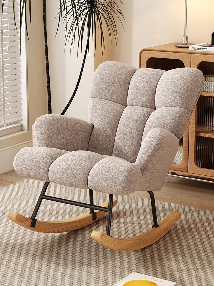 Rocking Chair, Velvet Fabric, Solid Wood, Rocking Chair