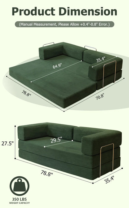 Queen Size 79' Convertible Couch 4-in-1 Folding Corduroy Futon Bed