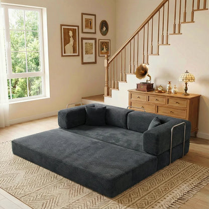Queen Size 79' Convertible Couch 4-in-1 Folding Corduroy Futon Bed