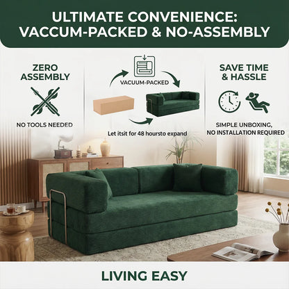 Queen Size 79' Convertible Couch 4-in-1 Folding Corduroy Futon Bed