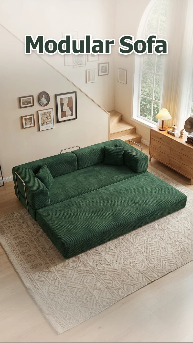 Queen Size 79' Convertible Couch 4-in-1 Folding Corduroy Futon Bed