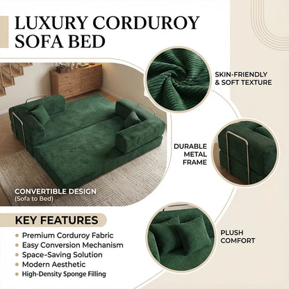 Queen Size 79' Convertible Couch 4-in-1 Folding Corduroy Futon Bed