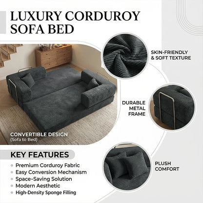 Queen Size 79' Convertible Couch 4-in-1 Folding Corduroy Futon Bed