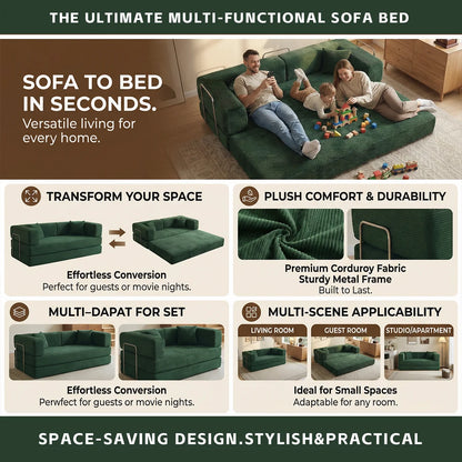 Queen Size 79' Convertible Couch 4-in-1 Folding Corduroy Futon Bed