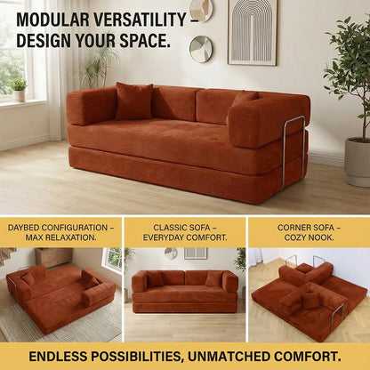Queen Size 79' Convertible Couch 4-in-1 Folding Corduroy Futon Bed