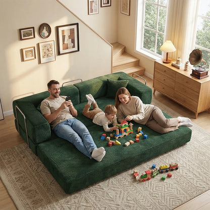 Queen Size 79' Convertible Couch 4-in-1 Folding Corduroy Futon Bed