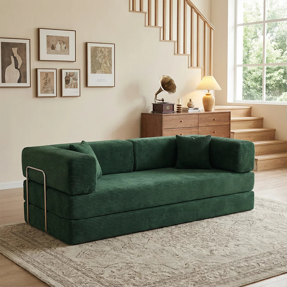 Queen Size 79' Convertible Couch 4-in-1 Folding Corduroy Futon Bed