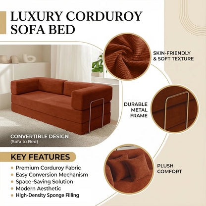 Queen Size 79' Convertible Couch 4-in-1 Folding Corduroy Futon Bed