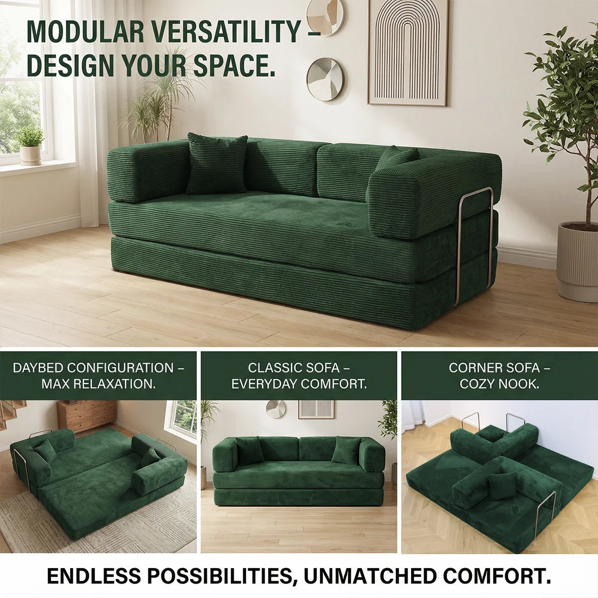 Queen Size 79' Convertible Couch 4-in-1 Folding Corduroy Futon Bed