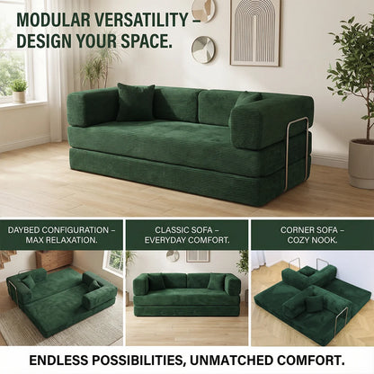Queen Size 79' Convertible Couch 4-in-1 Folding Corduroy Futon Bed