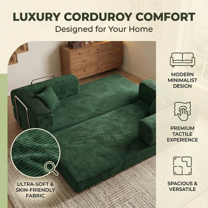 Queen Size 79' Convertible Couch 4-in-1 Folding Corduroy Futon Bed