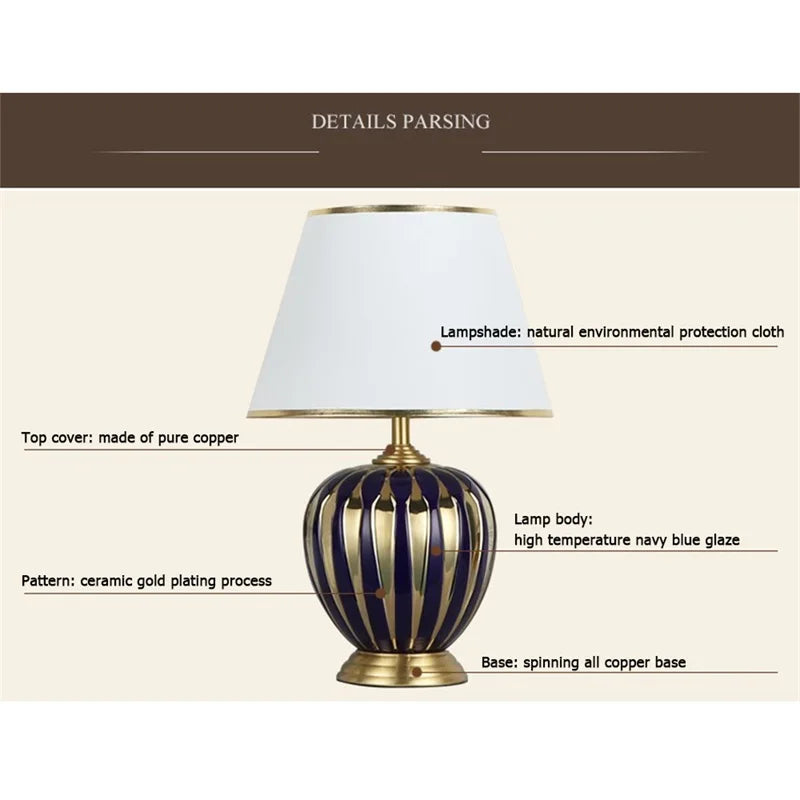 BRIGHT Copper Table Lamps Ceramic Luxury Modern Fabric for Foyer,  Living Room,, Creative Bed Room