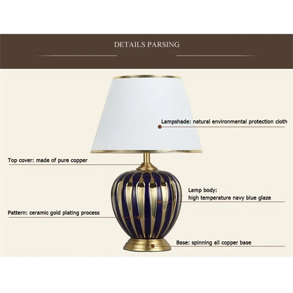 BRIGHT Copper Table Lamps Ceramic Luxury Modern Fabric for Foyer,  Living Room,, Creative Bed Room