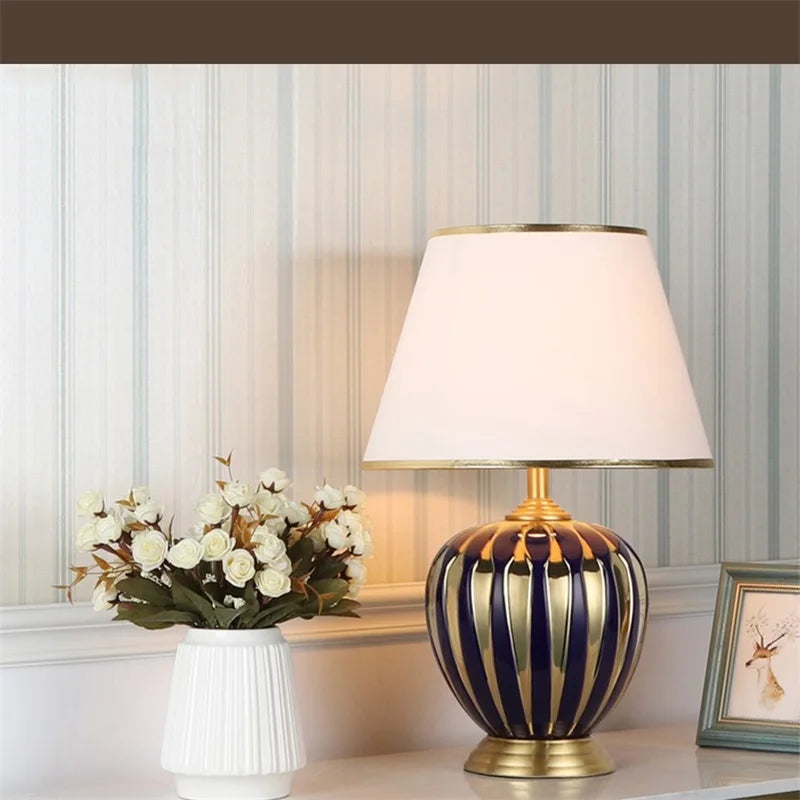 BRIGHT Copper Table Lamps Ceramic Luxury Modern Fabric for Foyer,  Living Room,, Creative Bed Room
