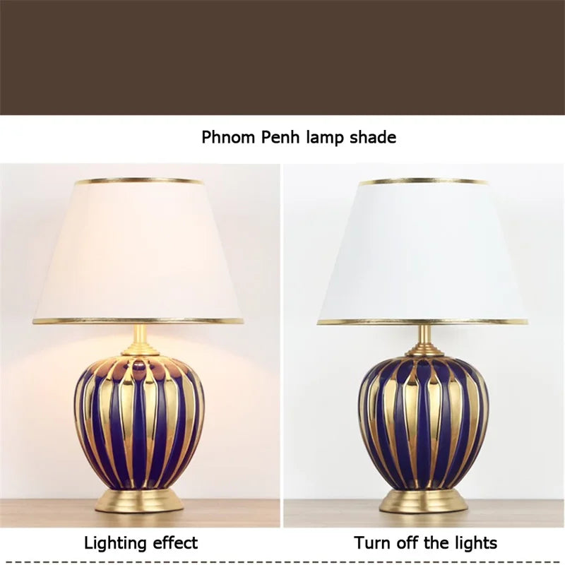 BRIGHT Copper Table Lamps Ceramic Luxury Modern Fabric for Foyer,  Living Room,, Creative Bed Room