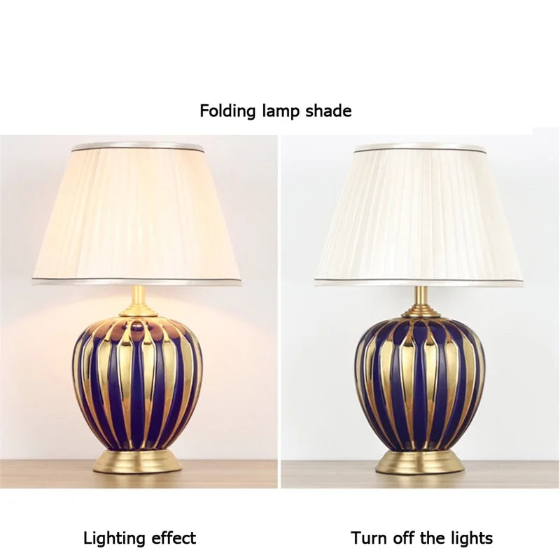 BRIGHT Copper Table Lamps Ceramic Luxury Modern Fabric for Foyer,  Living Room,, Creative Bed Room