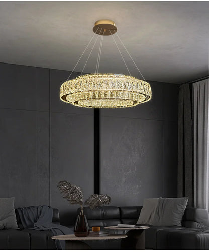 Luxury Gold Ring LED Crystal Chandeliers  Living Dining Room Villa Decoration, Pendant Lights