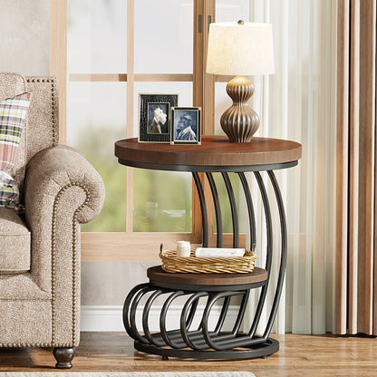 Tribesigns Gold Round End Table: 2 Tiers Faux Marble Side Table with Storage Shelf