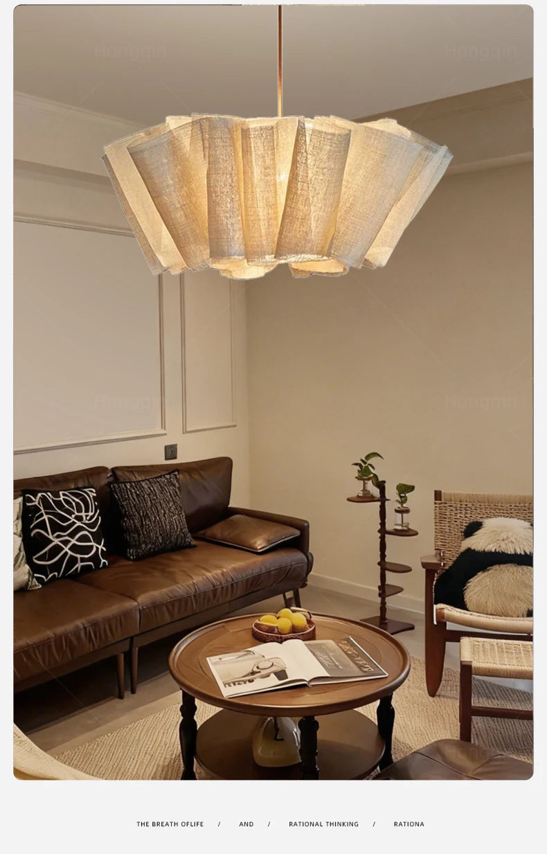 Wabi Sabi Chandelier Handmade Fabric LED Pendant Lights Vintage Design