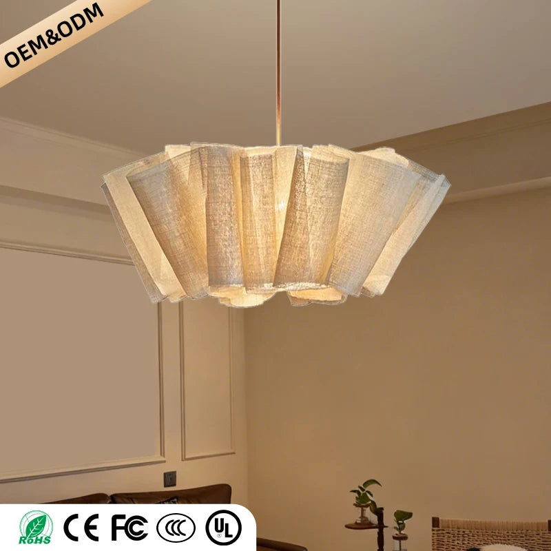 Wabi Sabi Chandelier Handmade Fabric LED Pendant Lights Vintage Design