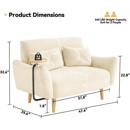 Loveseat, 47" Velvet Couch, Convertible Wooden Tray & Ergonomic Armrest, for Small Space, Apartment ,Customized