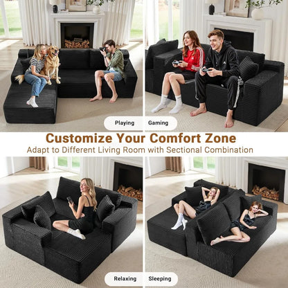 97" Modular Sectional Sofa L-Shape Chaise Deep Seat Corduroy  Left Facing No Assembly, Custom