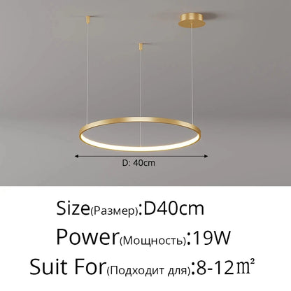 Black Rings Simple Style Modern Pendant Light,  Minimalist Chandelier Living room Dimmable Remote Lamp