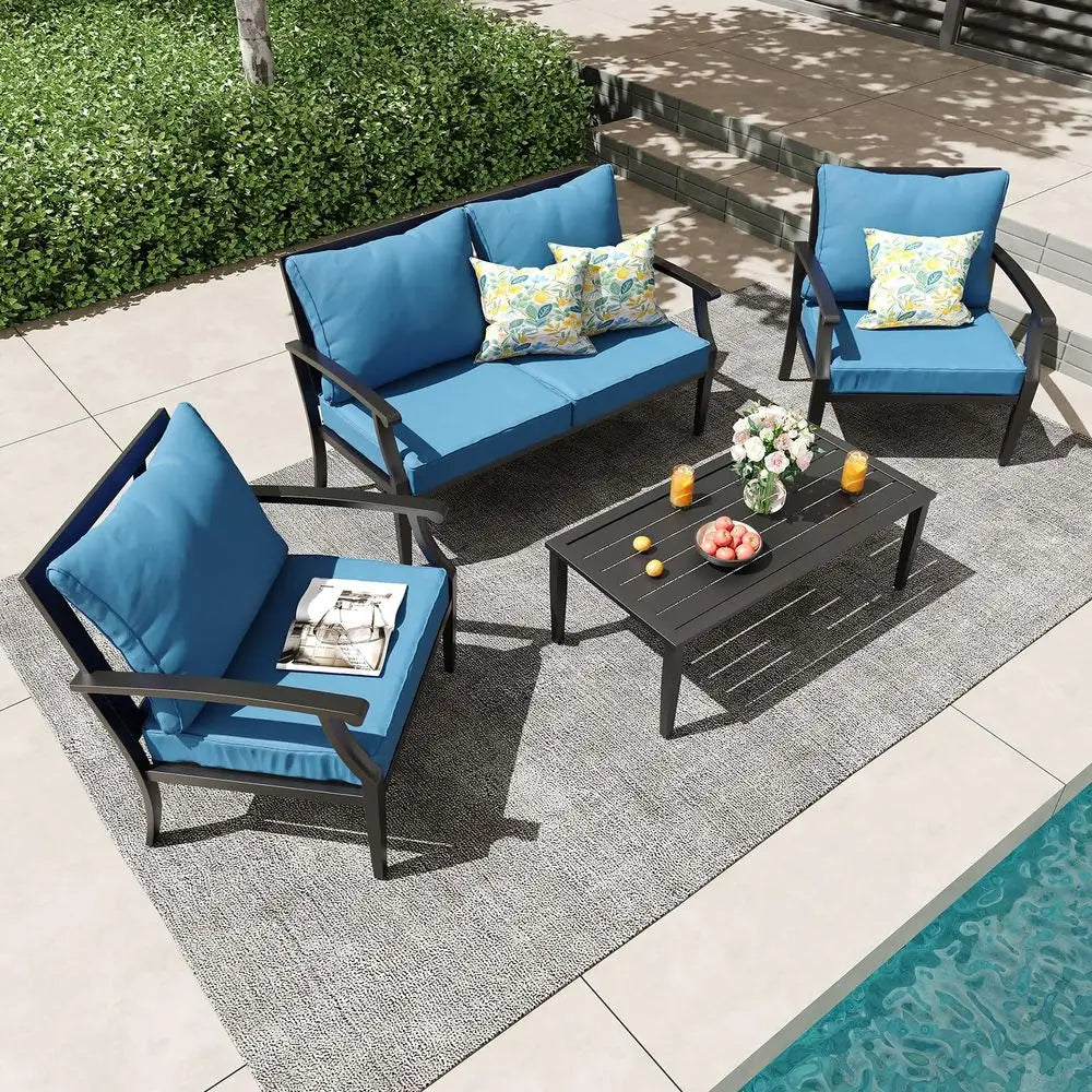 Oversized Patio Set w Deep Seating, Water Repellent Cushions,