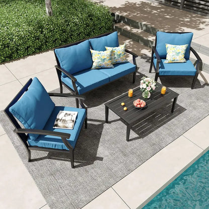 Oversized Patio Set w Deep Seating, Water Repellent Cushions,