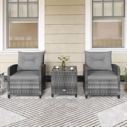 Patio Furniture Set, Outdoor PE Rattan, Washable Cushions & Tempered Glass Tabletop