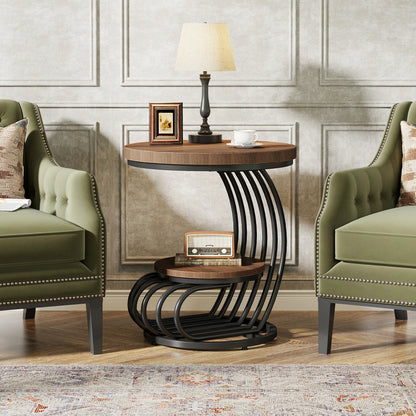 Tribesigns Gold Round End Table: 2 Tiers Faux Marble Side Table with Storage Shelf