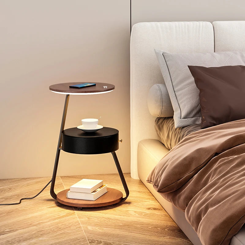 Bedroom Minimalist Nightstands Small Space Round  Table With Wireless Charger
