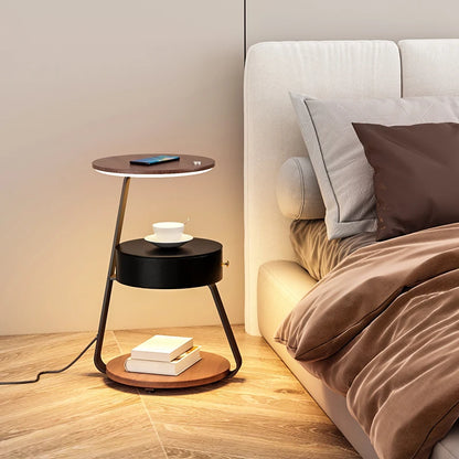 Bedroom Minimalist Nightstands Small Space Round  Table With Wireless Charger