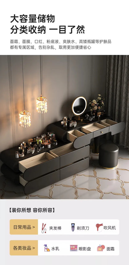 Bedroom Dressing Table Dresser Makeup Mirror Storage Cabinet Light, Luxury Premium Vanity Desk Toiletries Table