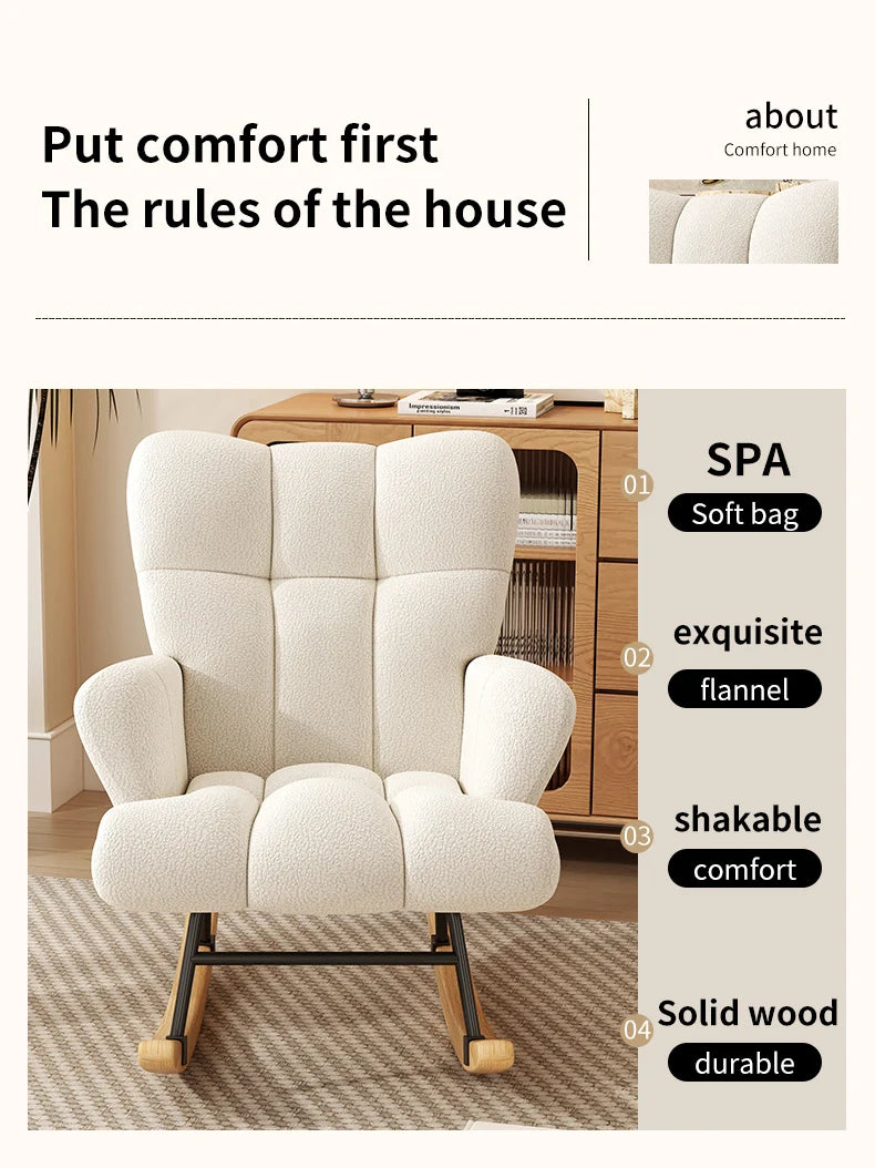 Rocking Chair, Velvet Fabric, Solid Wood,  Rocking Chair