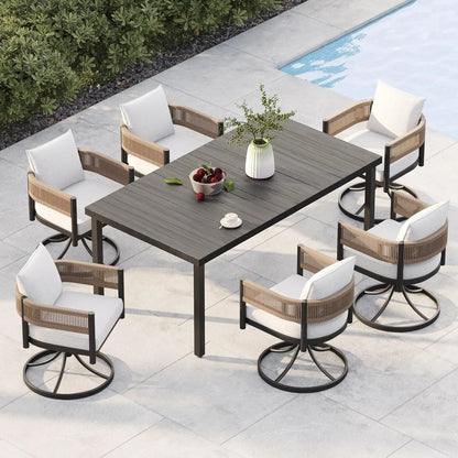 Outdoor Dining Set Metal Woven Wicker Chair Thick Cushionsw1reg