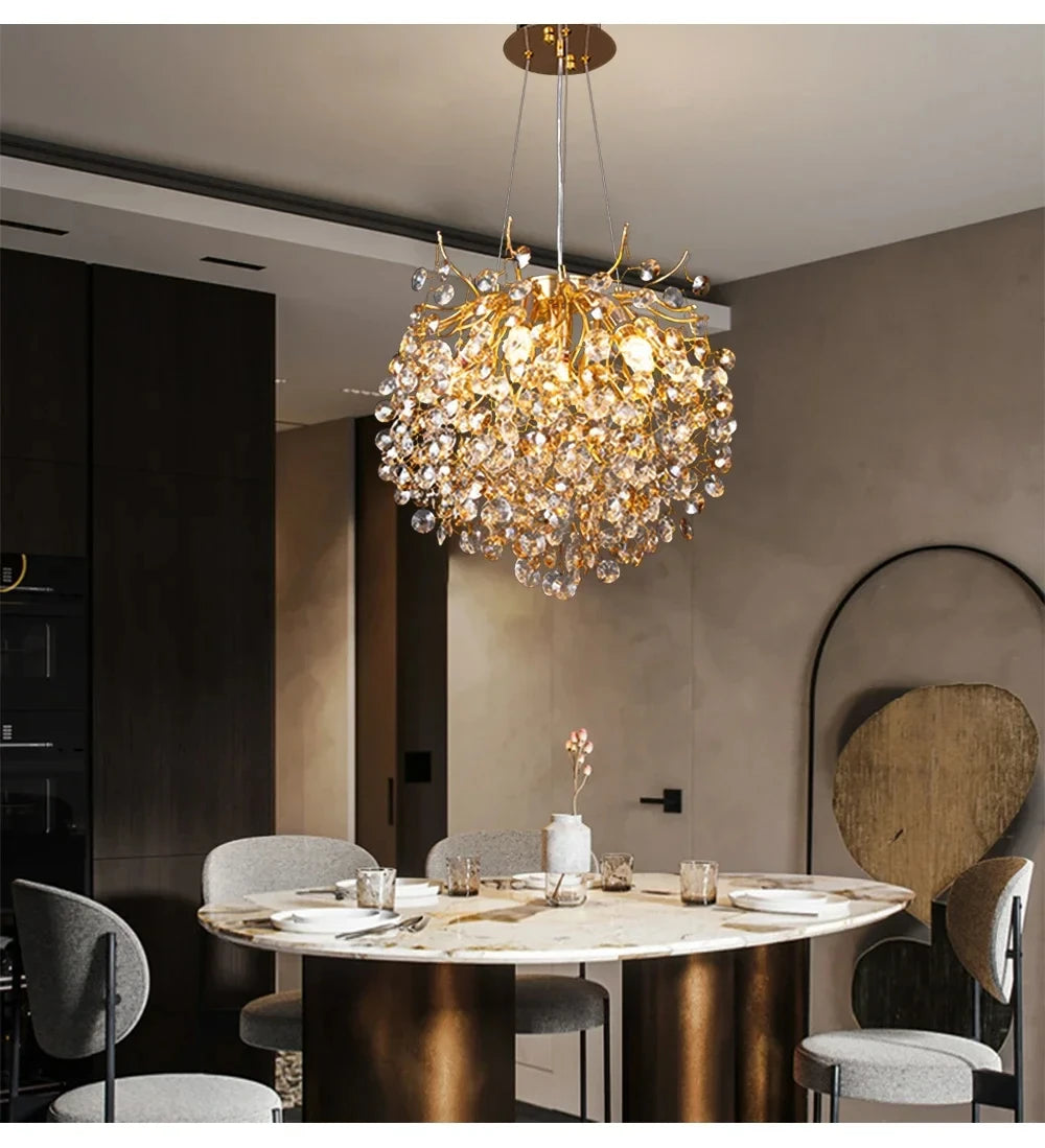 Modern Living Room LED Crystal Gold Large Chandelier Kitchen Long Pendant Lamp