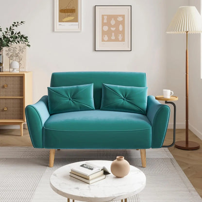 Loveseat, 47" Velvet Couch, Convertible Wooden Tray & Ergonomic Armrest, for Small Space, Apartment ,Customized