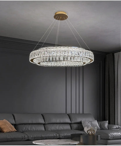 Luxury Gold Ring LED Crystal Chandeliers  Living Dining Room Villa Decoration, Pendant Lights