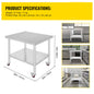 Stainless Steel Kitchen,  Commercial Work Bench Table with Caster Wheels