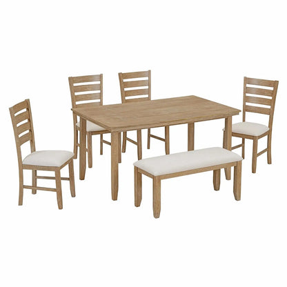 6-Piece Dining Table Set with Bench, Customized