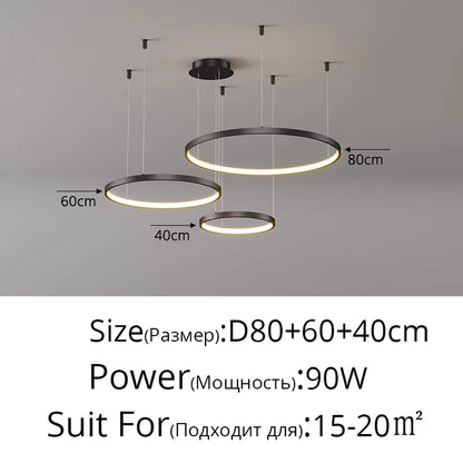 Black Rings Simple Style Modern Pendant Light,  Minimalist Chandelier Living room Dimmable Remote Lamp