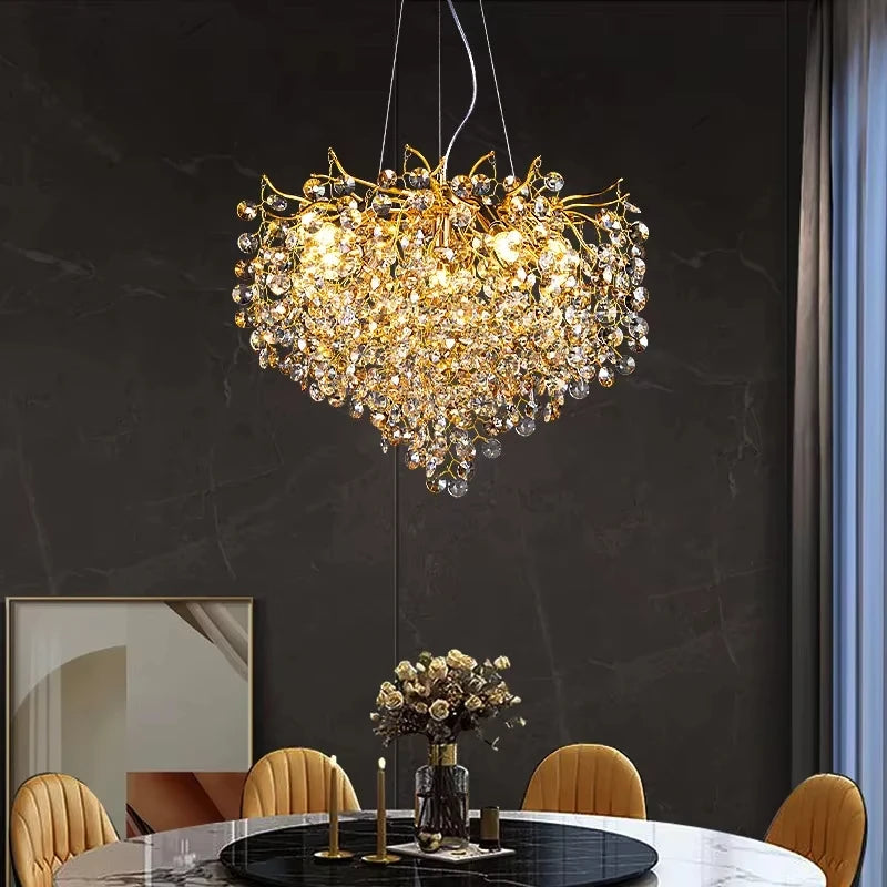Modern Living Room LED Crystal Gold Large Chandelier Kitchen Long Pendant Lamp