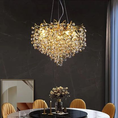 Modern Living Room LED Crystal Gold Large Chandelier Kitchen Long Pendant Lamp