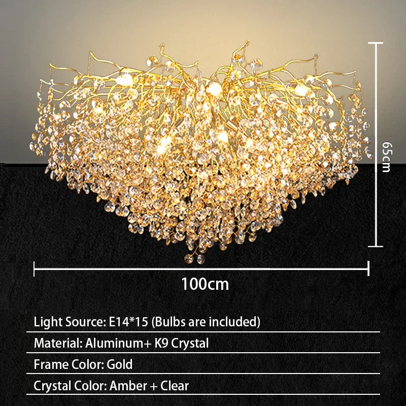 Modern Living Room LED Crystal Gold Large Chandelier Kitchen Long Pendant Lamp