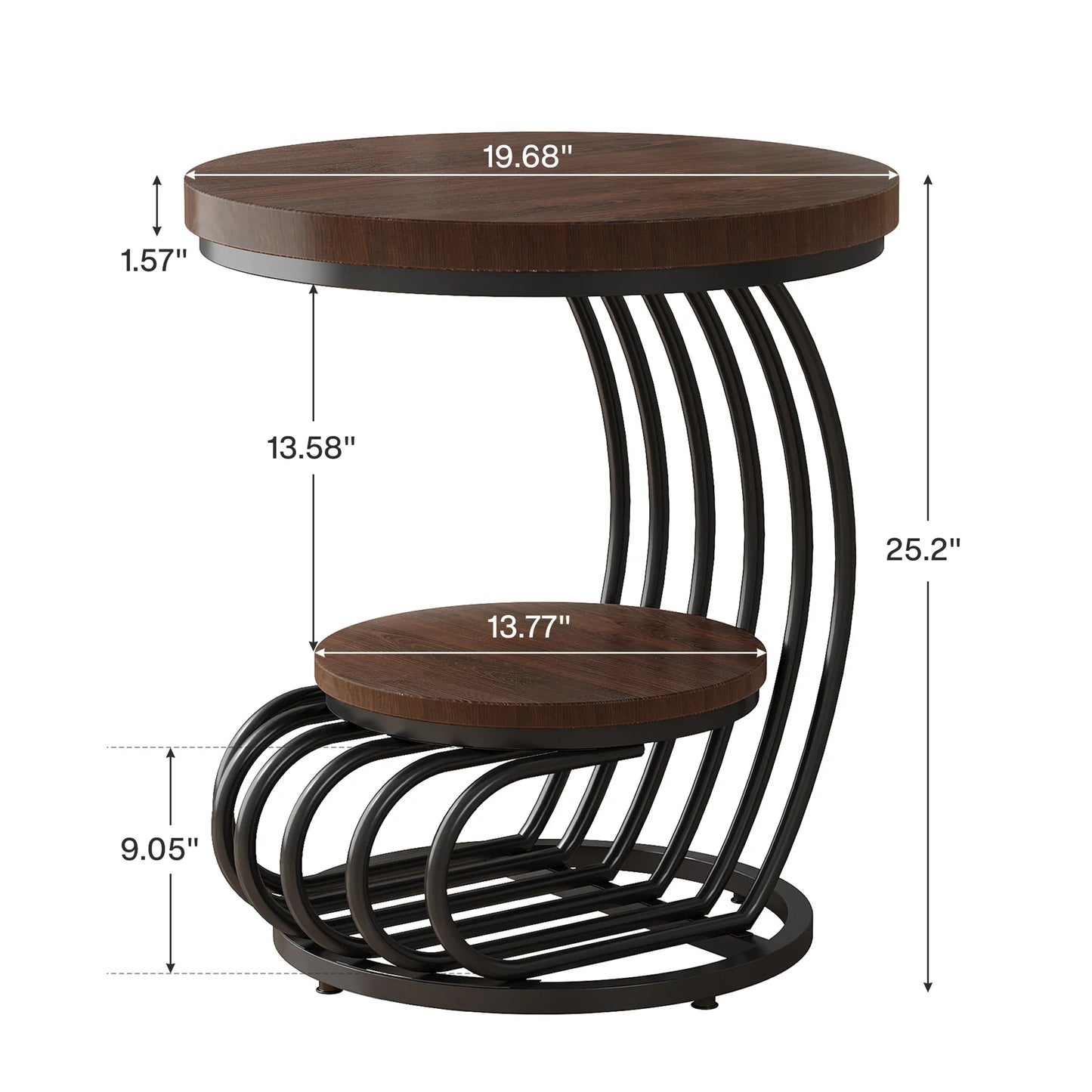 Tribesigns Gold Round End Table: 2 Tiers Faux Marble Side Table with Storage Shelf