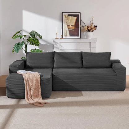97" Modular Sectional Sofa L-Shape Chaise Deep Seat Corduroy  Left Facing No Assembly, Custom