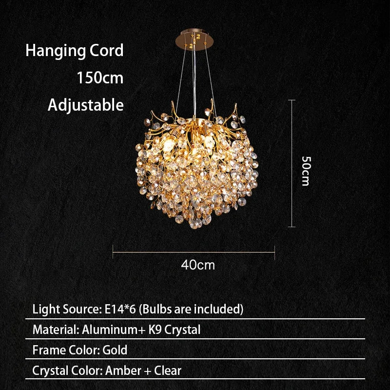 Modern Living Room LED Crystal Gold Large Chandelier Kitchen Long Pendant Lamp